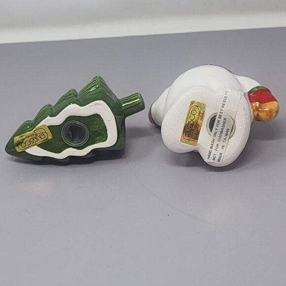 Vintage Enesco Snowman & Christmas Tree‎ Ceramic Salt & Pepper Shakers - Picture 6 of 10